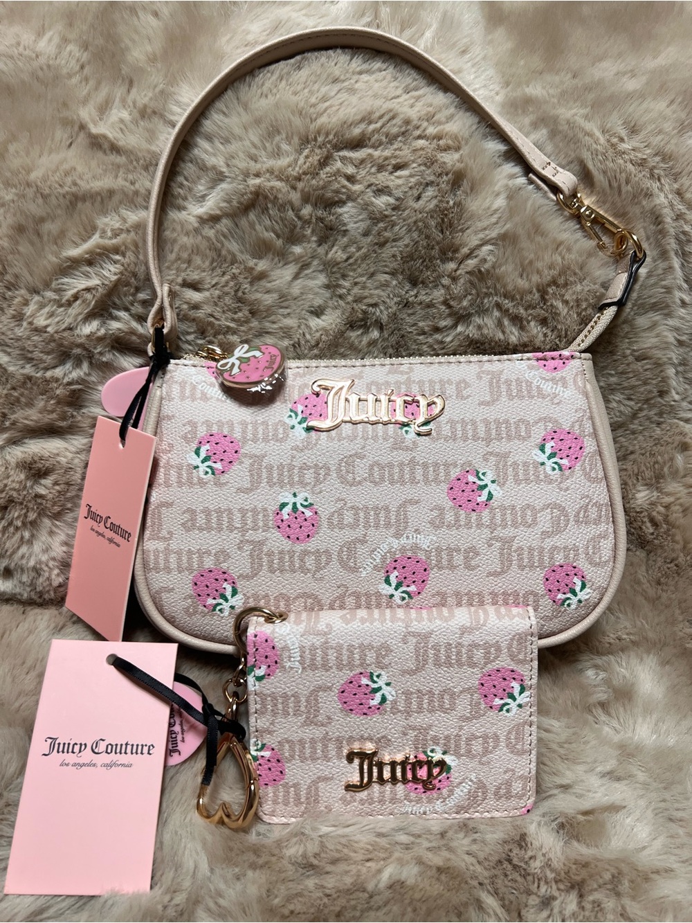 Juicy Couture Pink Strawberry Mini hand Bag with Matching Wallet